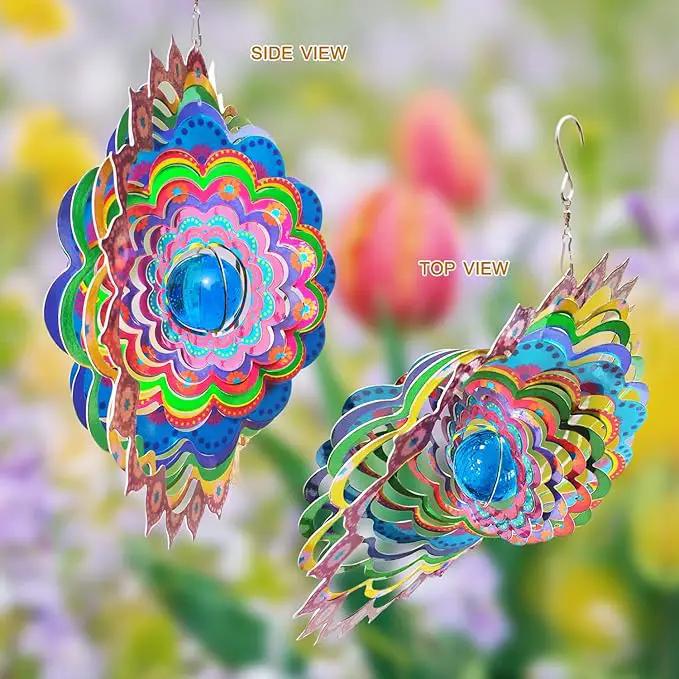 FONMY Mandala Wind Spinner w/Crystal Ball Peacock- 3D Stainless Steel Hanging Spinners Worth Gift Christmas Decoration Indoor/Outdoor Garden Décor Kinetic Yard Art 12 Inches Wind Sculpture by GreenHaven Gardens