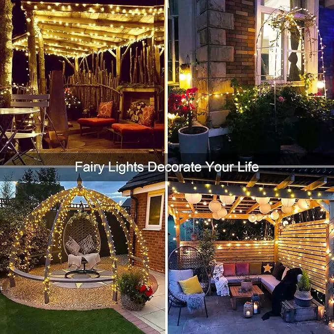 JMEXSUSS 4 Pack 100 LED Solar Fairy Lights, 33ft Warm White Solar String Lights Outdoor Waterproof, 8 Modes Copper Wire Solar Twinkle Lights for Garden Yard Tree Wedding by GreenHaven Gardens