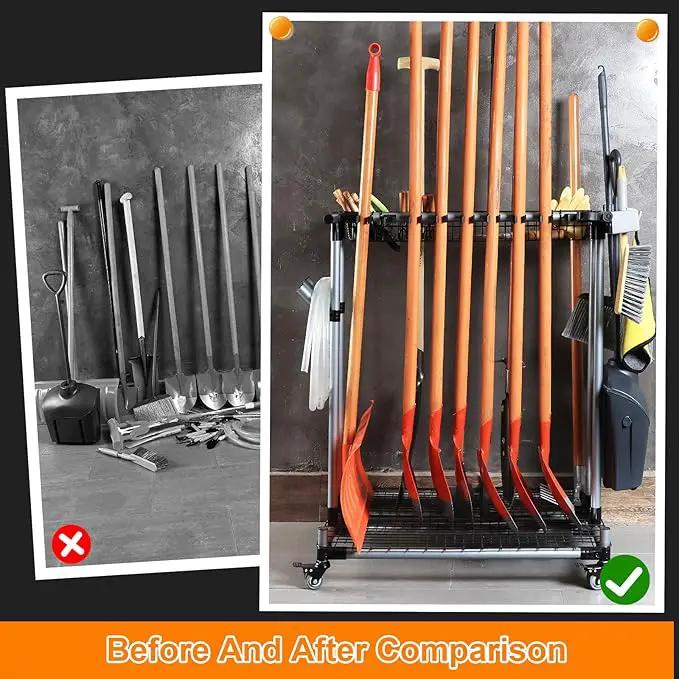 Garden Tool Storage Rack with Wheels Heavy-Duty Organizer for Garage, Yard, and Garden Tools by GreenHaven Gardens