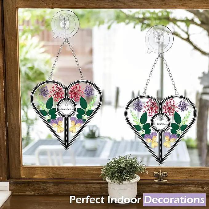 KY&BOSAM Heart Suncatcher Grandma Stained Glass for Windows Hangings Ornament Wind Chimes with Pressed Real Flower Heart Embedded in Glass Birthday Gifts for Women Grandma Mother`s Day Christmas Decor by GreenHaven Gardens
