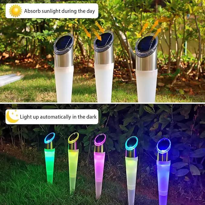 pearlstar Solar Lights Outdoor Garden Pathway Lights LED White&Color Changing Lights Landscape Lighting Waterproof for Path Lawn Patio Yard Walkway Driveway,4 LED Bulbs& 2 Lights Effect (6pack) by GreenHaven Gardens