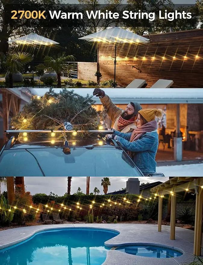 XMCOSY+ Patio Lights, Smart 50Ft Outdoor String Lights with 25 Dimmable G40 Globe Bulbs, APP Control, Work with Alexa, Connectable Waterproof LED Outdoor Light by GreenHaven Gardens