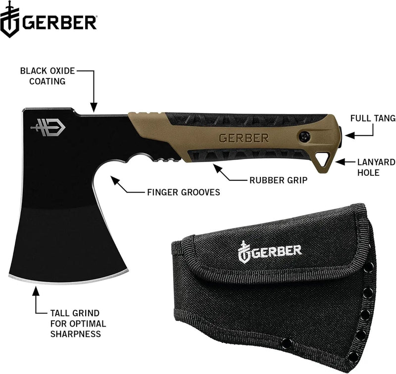 Gerber Gear Pack Hatchet - 3.5" Steel Blade Axe with Full Tang - Survival, Bushcraft and Camping Gear - with Mountable Nylon Sheath by GreenHaven Gardens