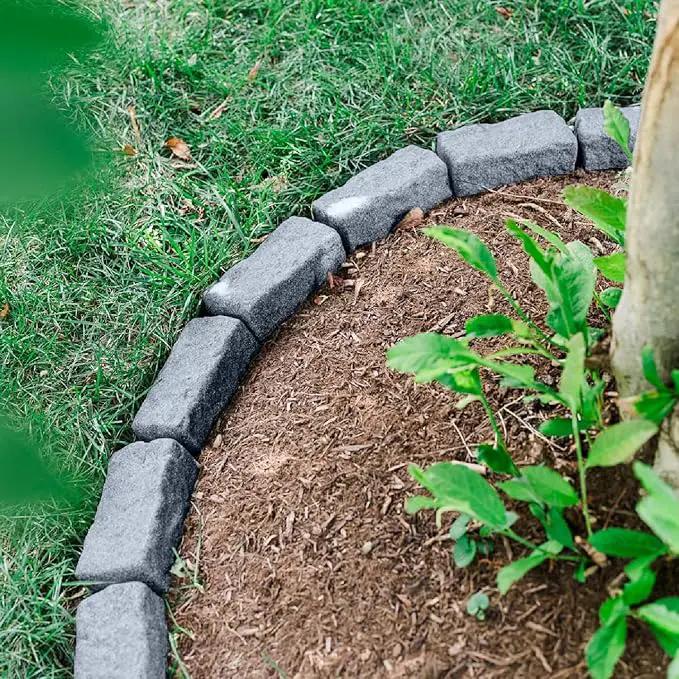 Beuta Landscape Edging | Garden Edging Border | Faux Stone Bricks for Lawn edging, Flower beds, Pathways & Yard Edging– 4 Packs | Each Section Has 6 Bricks 48"L x 4"W x 2.25"H | 12 Spikes |Greystone by GreenHaven Gardens