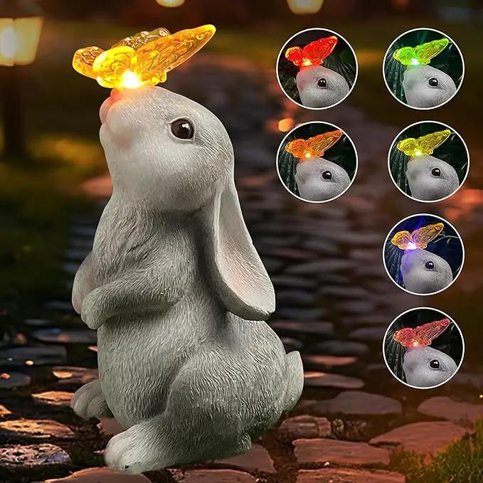 Bunny Outdoor Decor, Solar Rabbit Garden Statue, Cute Easter Gift Outside Lawn Ornaments for Patio Clearance Yard Porch, Housewarming Gift to Mom Women Birthday Mother's Day by GreenHaven Gardens