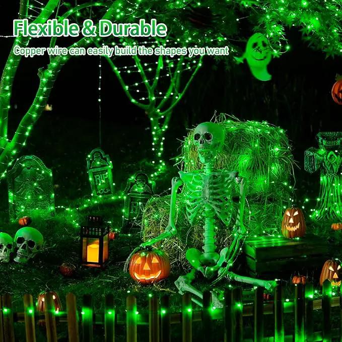 JMEXSUSS 2 Pack Green Solar Halloween Lights Each 66ft 200 LED Green Solar Lights Outdoor, 8 Modes Copper Wire Solar Fairy Lights for Garden Yard Patio Christmas Halloween Decorations by GreenHaven Gardens