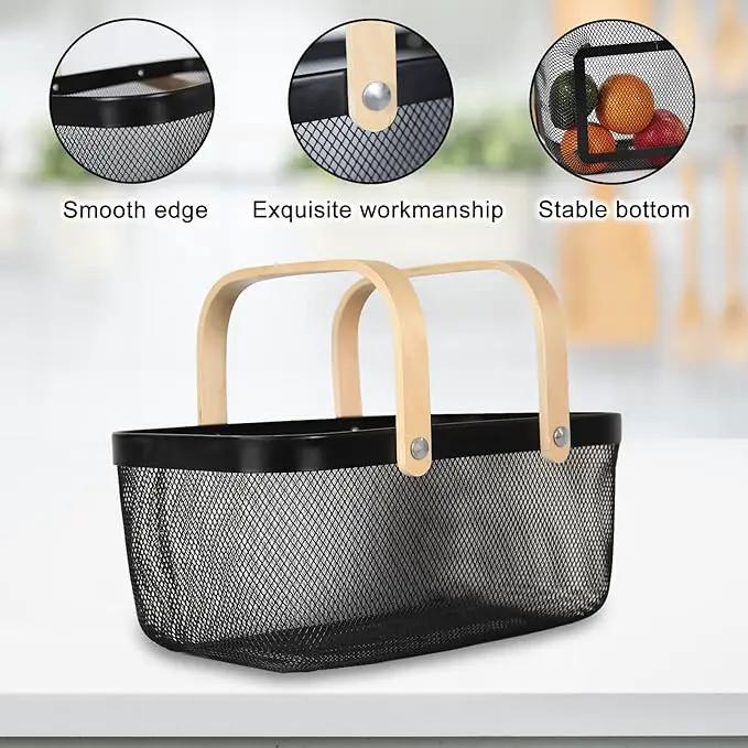 Garden Harvest Basket,Delicate Harvest Basket for Garden Vegetables,Practical Metal Mesh Wire Basket with Handle Suitable for Bathroom,Cabinet,Kitchen(Black) by GreenHaven Gardens