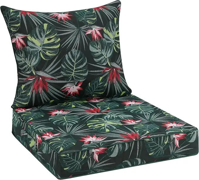 Favoyard Outdoor Seat Cushion 24 x 24 x 4 in Waterproof Pattern Fade Resistant Cover Removable Patio Furniture Cushions Deep Seat & Back Cushion Set with Adjustable Straps for Patio Chair Sofa Couch by GreenHaven Gardens