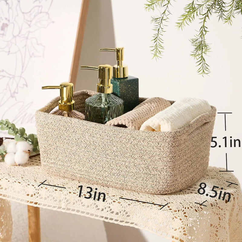 Small Storage Baskets for Organizing | Closet Organizer Bins | Shelf Toy Basket | Woven Rope Baskets | Cube Decorative Box | Shallow Basket | 13x8.5x5.1” | 4 Packs Mixed Brown by GreenHaven Gardens