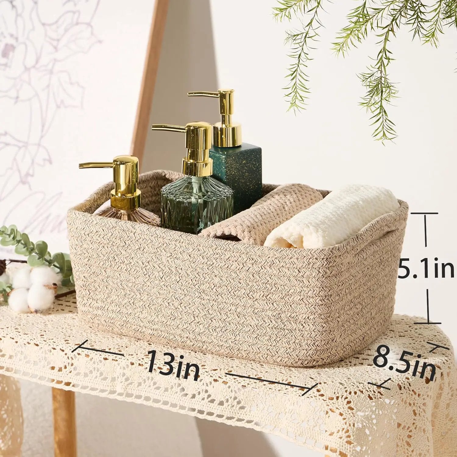 Small Storage Baskets for Organizing | Closet Organizer Bins | Shelf Toy Basket | Woven Rope Baskets | Cube Decorative Box | Shallow Basket | 13x8.5x5.1” | 3 Packs Mixed Brown by GreenHaven Gardens