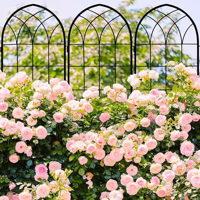 LZRS 4 Pack 71x20in Rustic Iron Arch Decoration Garden Trellis with Black Metal Coating – Perfect for Supporting Climbing Plants Outdoor, Roses, Vines, Flowers, and Vegetables. by GreenHaven Gardens