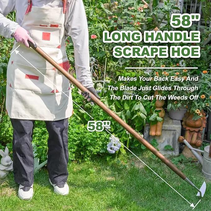 Haliaeetus Sickle Hoe, 58'' Long Handle Japanese Hand Hoe for Standing to Remove Weed, Stainless Steel Scraper Hoe, Bent Angle Weeding Sickle for Fastly Scraping Out Weed on Flower Bed, Between Plants by GreenHaven Gardens