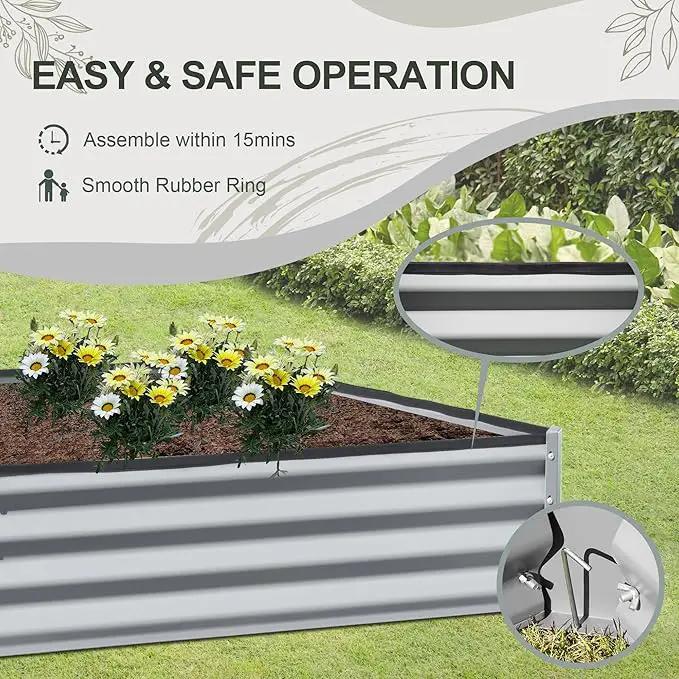 Domi Galvanized Raised Garden Bed, 8x4x1Ft Thickening Metal Planter Box for Vegetables Bottomless for Backyard Outdoor, 1" Deep w/ 228 Gallon Capacity - Silvery by GreenHaven Gardens