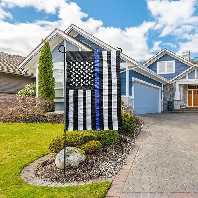 US Embroidered Thin Blue Line Garden Flag Double Sided 12x18 Inch American Police Yard Lawn Garden Flags Banner Heavy Duty Vivid Color by GreenHaven Gardens