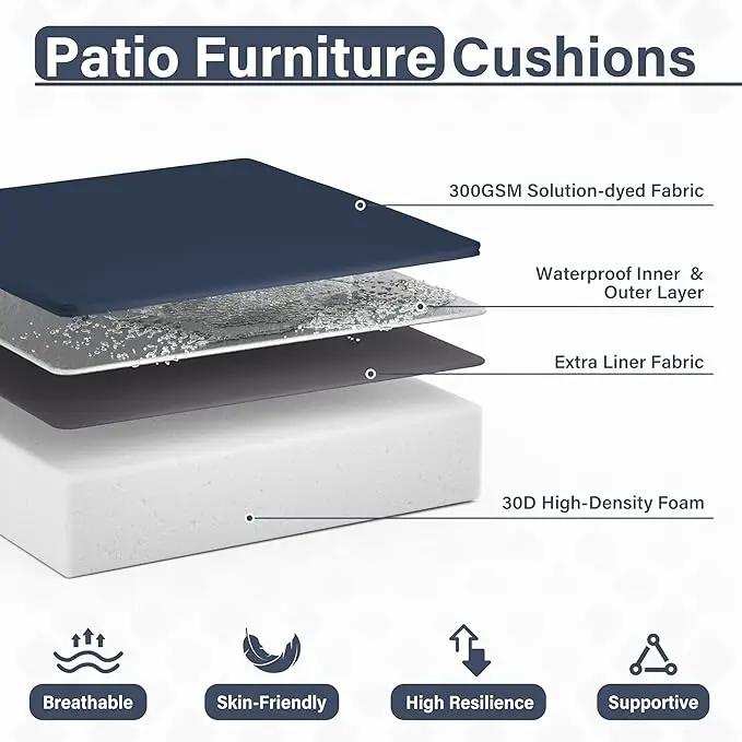 Patio Chair Cushions 24 X 24 X 5 Inch Waterproof Outdoor Seat Cushions for Patio Furniture, Outdoor Sofa Couch Pads with Ties & Handle, Set of 2, Navy Blue by GreenHaven Gardens