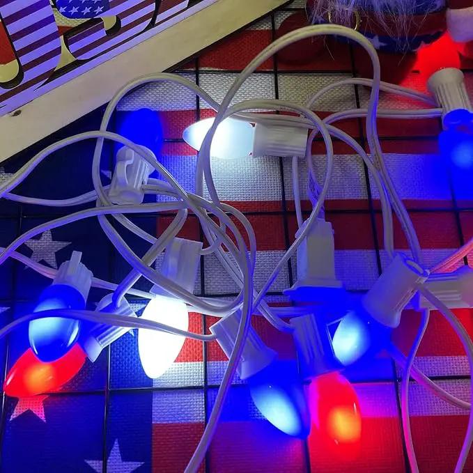 4th of July Decorations Lights, 25Ft C7 Outdoor Red White and Blue String Lights with 27 Shatterproof LED Bulbs, Hanging Patriotic Decorations Light for Indoor Independence Day Patio Garden Backyard by GreenHaven Gardens