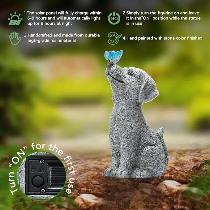 Solar Garden Outdoor Statues Dog with Butterfly Lights, Lawn Decor Puppy Figurine for Patio Balcony Yard, Yard Unique Christmas Birthdays Gift for Mom Grandma by GreenHaven Gardens