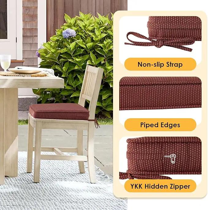 Outdoor Square Corner Seat Cushion, 19"x19"x3", Set of 4, Non Slip Seat Cushion Pads with Removable Cover for Patio Furniture, Garden Yard Lawn, Tan Dotted Red Base by GreenHaven Gardens