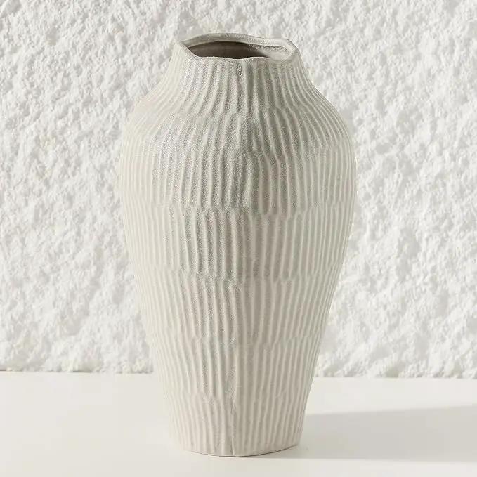 Ceramic Vase for Home Decor,11.6 Inch Flower Vases,Decorative Blue Vase for Pampas Grass,Modern Art Texture Vases for Home Entryway Living Room Dining Table Farmhouse Office Decor(Grey) by GreenHaven Gardens