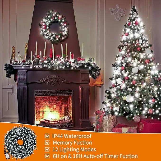 Christmas Tree Light 200 LEDs 73ft Green Cable Wire Fairy String Twinkle Lights Plug in 12 Modes for Xmas Party, Outdoor, Garden, Wedding, Home Decoration (White) by GreenHaven Gardens