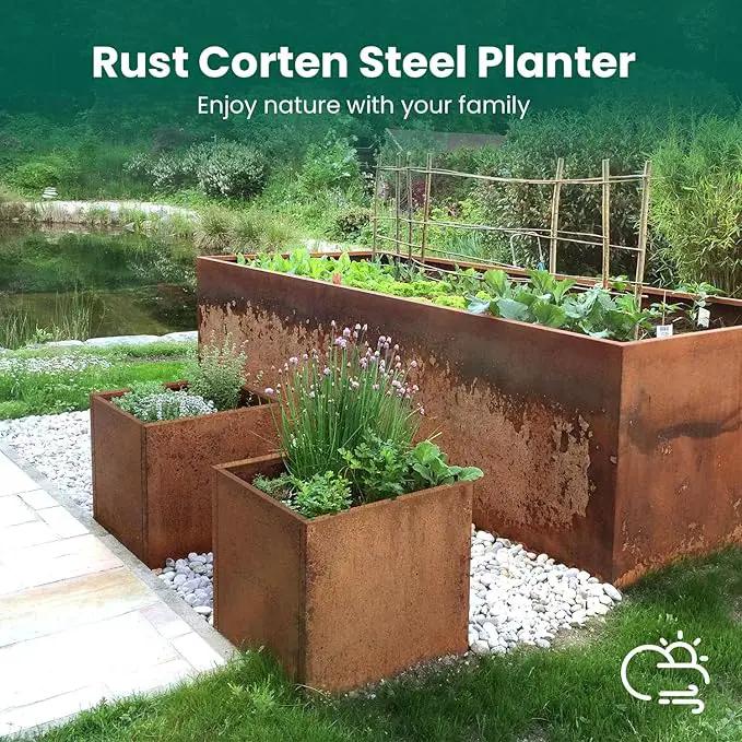 Corten Steel Planter Box Metal Outdoor Large Rectangular Rustic Durable Antique Detached for Commercial Residential Patio Deck and Backyard 17" x 17" x 18" by GreenHaven Gardens
