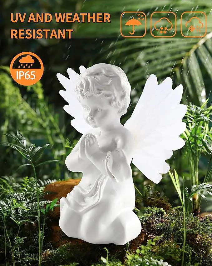 iStatue Solar Praying Cherub Angel Light with Fibre Optic Wings - 7.1'' Sympathy Remembrance Memorial Gift for Grave Ornaments Garden Decor (Kneeling Angel) by GreenHaven Gardens