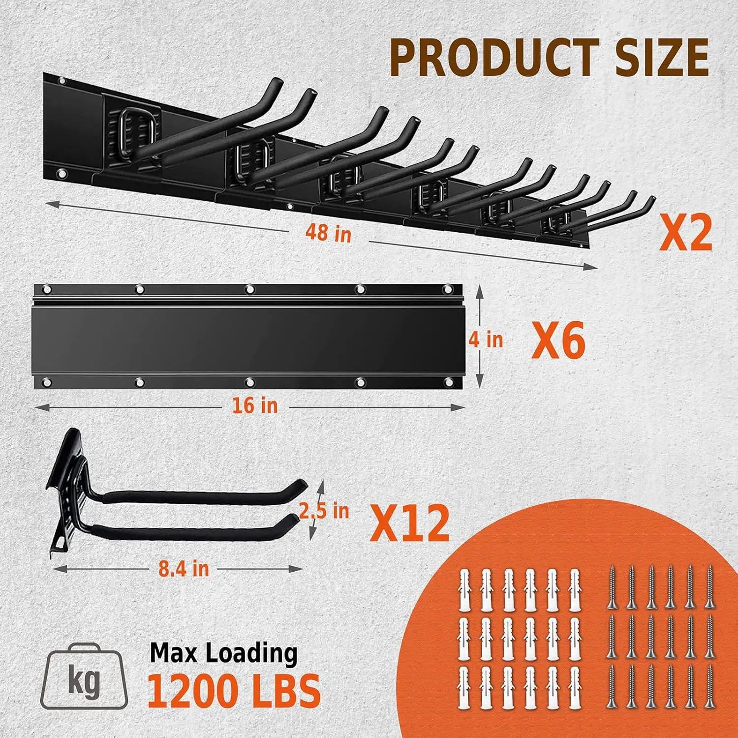 Charmount 96" Garage Storage Wall Organizer with 1200lbs, 12 Hooks Broom Holder Wall Mount, Garden Tool Organizer, Easy Installation Tool Storage to Accommodate Brooms, Hoses, Yard Tools and More by GreenHaven Gardens