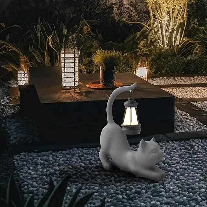 Solar Cat Garden Statue 15 Inch Porch Patio Decor for Outside Yard Decoration Outdoor Unique Housewarming Gardening Birthday Gifts for Cat Lovers Women Grandma by GreenHaven Gardens
