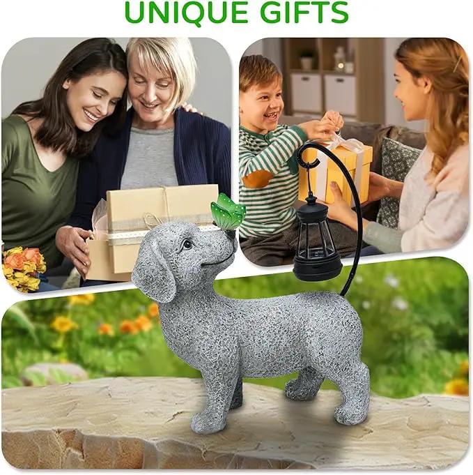 Solar Garden Outdoor Statues Dog with Butterfly Solar Lantern, Lawn Decor Puppy Figurine for Patio Balcony Yard, Yard Unique Christmas Birthdays Gift for Mom Grandma by GreenHaven Gardens