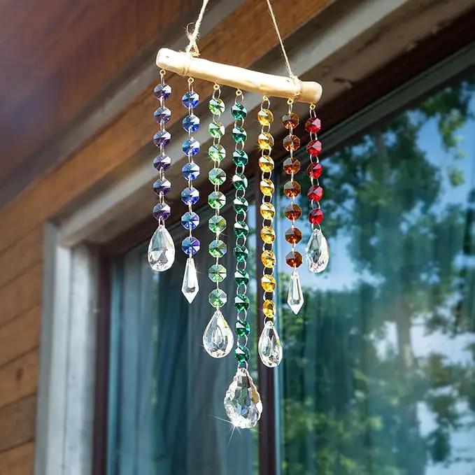 Hanging Crystal Prism Suncatcher Window Garden Decoration Ornament Rainbow Glass Beads Chain Pendant Crystal Wind Chimes by GreenHaven Gardens