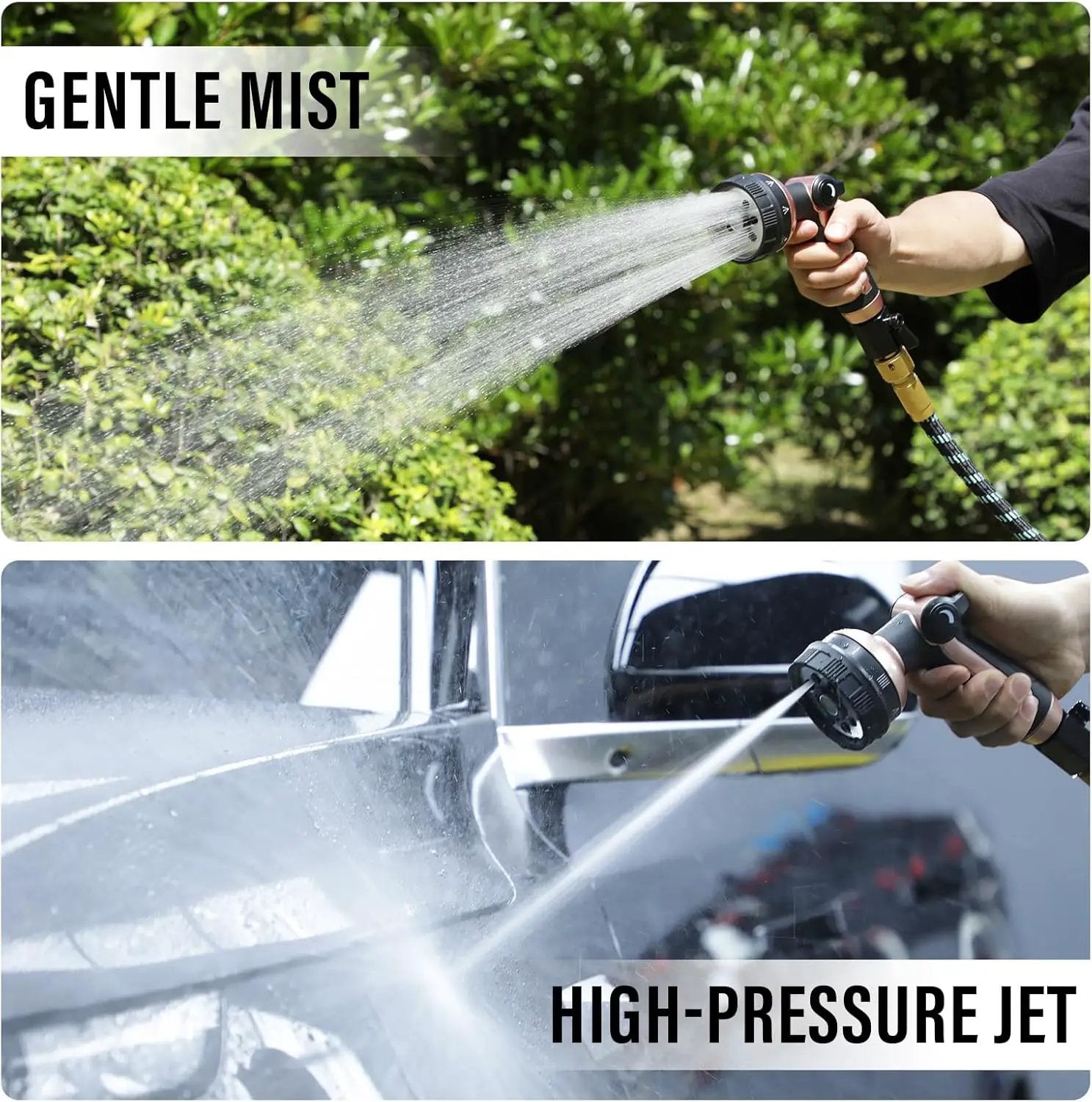 Heavy Duty Garden Hose Nozzle, 100% Metal Water Hose Sprayer with 8 Spray Patterns, High Pressure Hose Nozzle with Thumb Control, On Off Valve, for Lawn & Plant Watering, Car & Pet Washing by GreenHaven Gardens