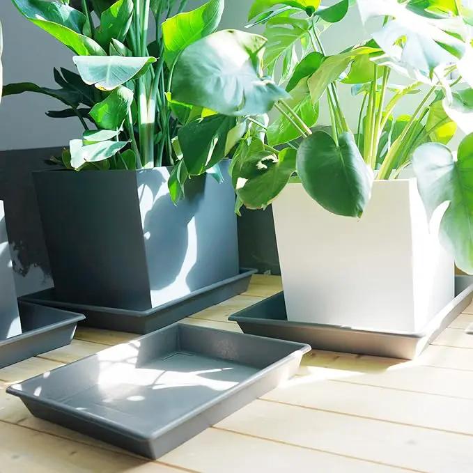 Square Plant Saucer 16 Inch 2 Pack, Plant Stand Plant Trays for Pots Heavy Duty Gray Plastic Plant Saucers for Indoors Outdoors, Flower Pot No Holes Plant Lover Gardening Gifts by GreenHaven Gardens