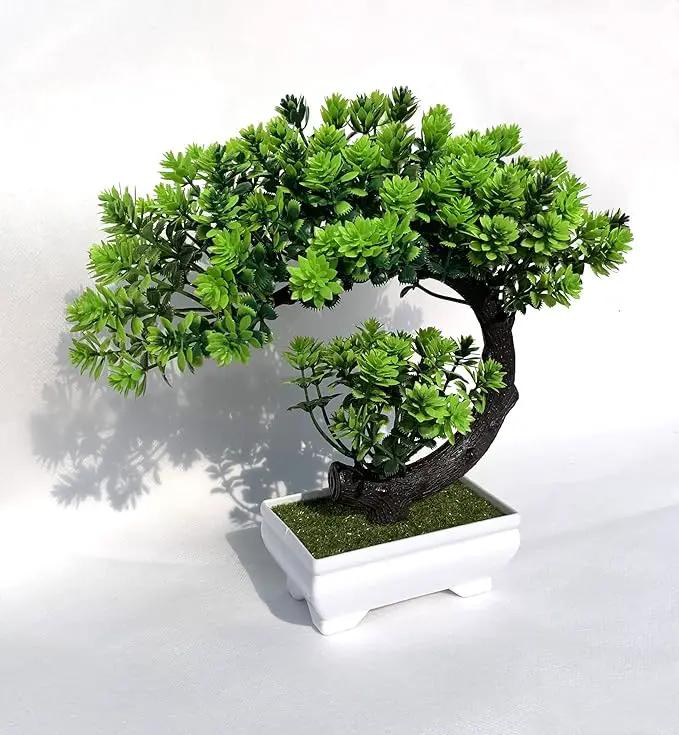Small Artificial Plants Greenery Desktop Bonsai - Green Plastic Fake Plants for Home Decor, Indoor Bookshelf, Office Desk and Bathroom Room Decor, Tall 8.5" by GreenHaven Gardens
