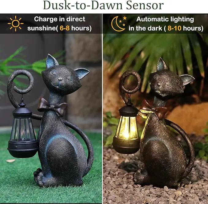Whimsical Solar Cat Statue Decor with Solar Lantern - Unique Outdoor Spring Garden Decor for Patio, Balcony and Yard Art Lights - Ideal Mothers Day Birthday Gifts for Mom,Grandma,Women and Cat Lovers by GreenHaven Gardens
