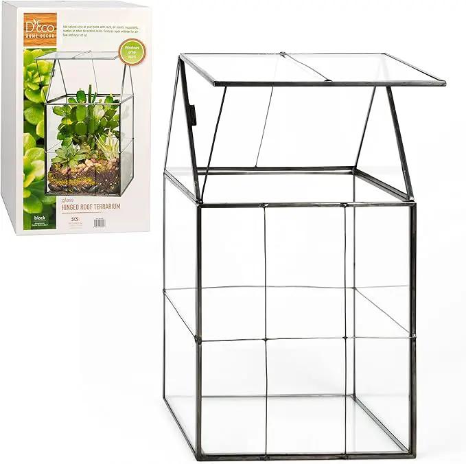 D'Eco Glass Geometric Plant Terrarium (6"x5"x11") - Indoor Tabletop Black Hinged Roof Planter Terrarium for Succulents, Air Plants, Moss - Home, Garden, Wedding & Office Decor- Gift for Plant Lovers by GreenHaven Gardens