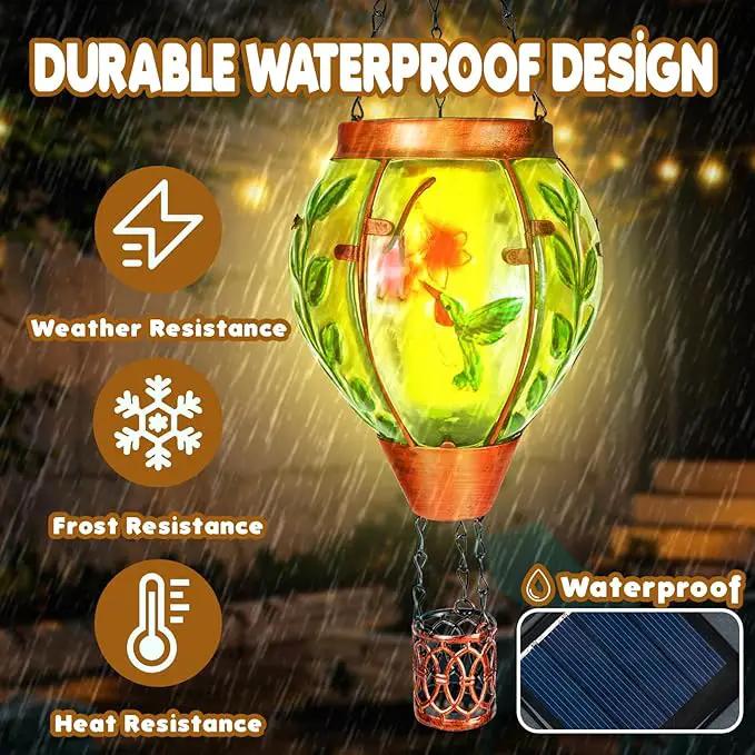 2 Pack Solar Hot Air Balloon Lantern with Flame，Hummingbird Outdoor Solar Lanterns for Outside Garden Yard Farmhouse Patio Pathway Decoration, Hummingbird Gifts for Women Grandma Mom - Hummingbird by GreenHaven Gardens
