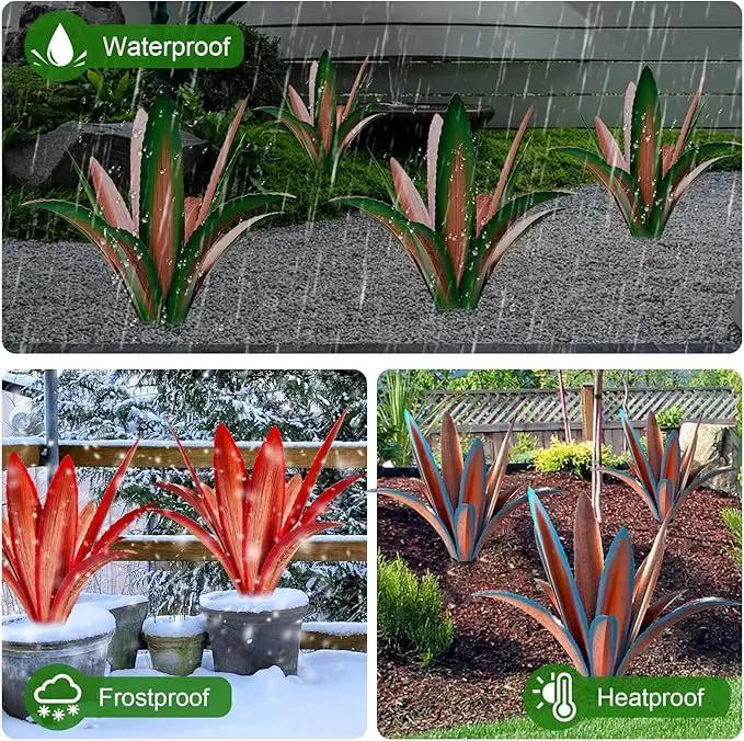 Enlarge thickened Wind Resistant Metal Agave Garden Art Metal Plant Country Garden Sculpture Statue Outdoor decoration Agave Metal Plant Courtyard Garden Lawn Ornament Gift (1, 12 Leaves blue) by GreenHaven Gardens