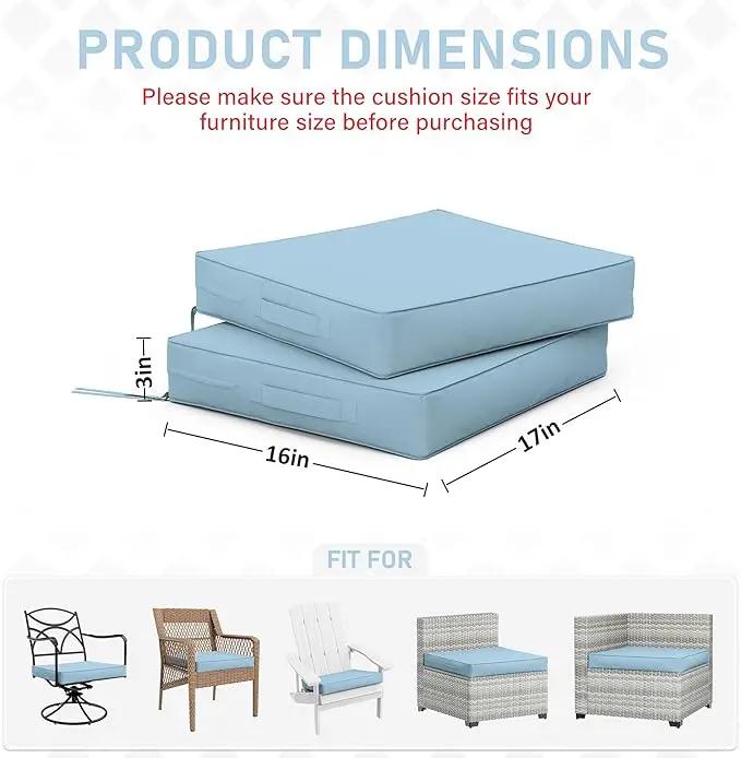 Patio Chair Cushions 17 X 16 X 3 Inch Waterproof Outdoor Seat Cushions for Patio Furniture, Outdoor Sofa Couch Pads with Ties & Handle, Set of 2, Light Blue by GreenHaven Gardens