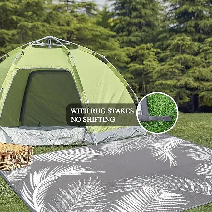 Pauwer Waterproof Outdoor Rug 8x10, Reversible Plastic Straw Patio Camping Rug, Indoor Outdoor RV Mat Carpet for Deck, Camper, Porch, Balcony, Backyard, Picnic, Leaf Grey by GreenHaven Gardens