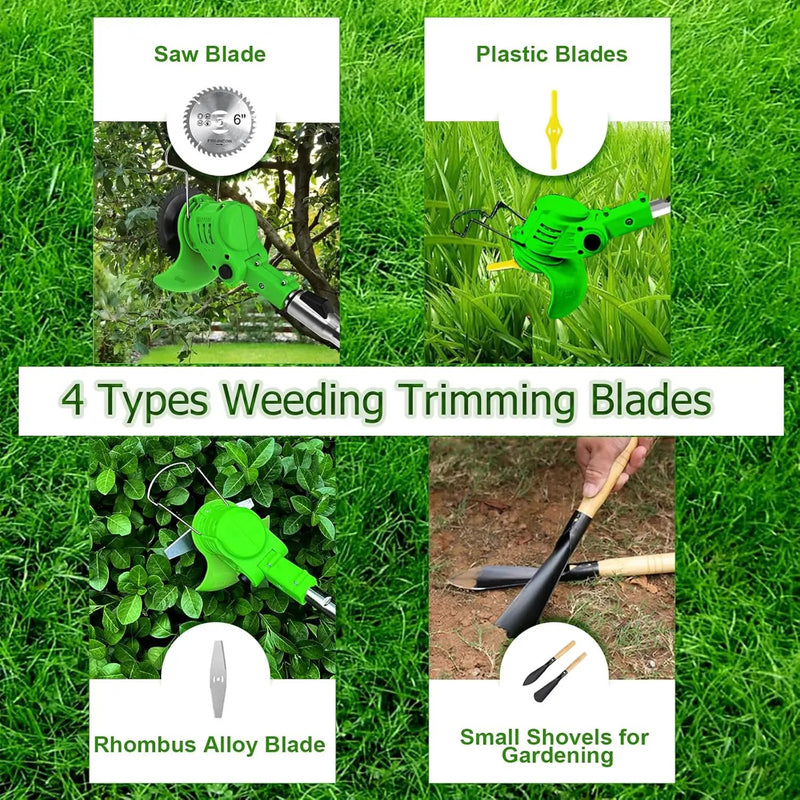 Electric Weed Wacker Eater Cordless Battery Powered, Weed Trimmer 21V Lightweight No-String with 2 Battery Operated & Wheels, 3 in 1 Stringless Grass Trimmer/Edger/Brush Cutter for Garden Yard Lawn by GreenHaven Gardens