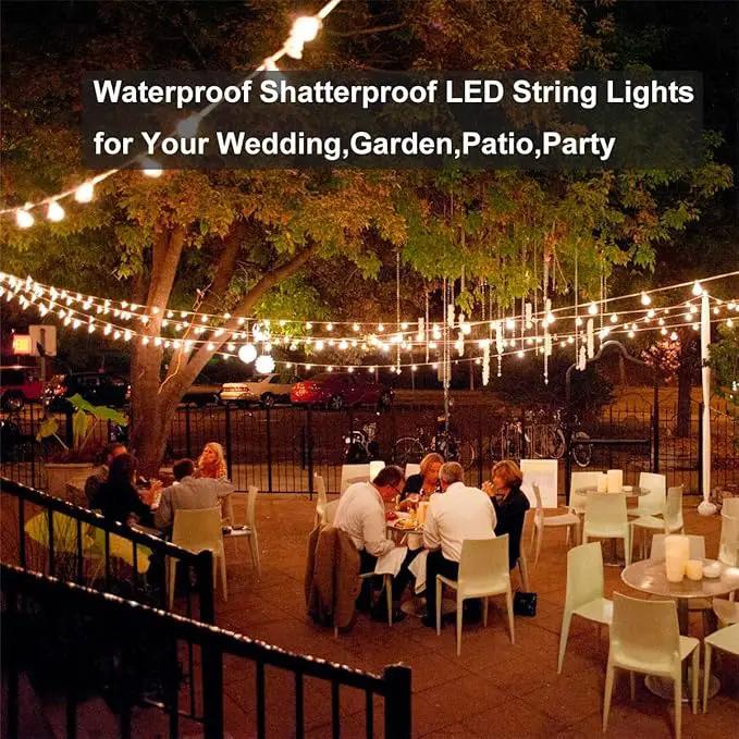 2-Pack 25Ft Outdoor LED String Lights with 50+4 Shatterproof LED Clear Plastic Globe Bulbs,Commercial Lighting for Patio Cafe Porch Bistro Party Wedding Christmas Indoor/Outdoor Decoration,White Wire by GreenHaven Gardens