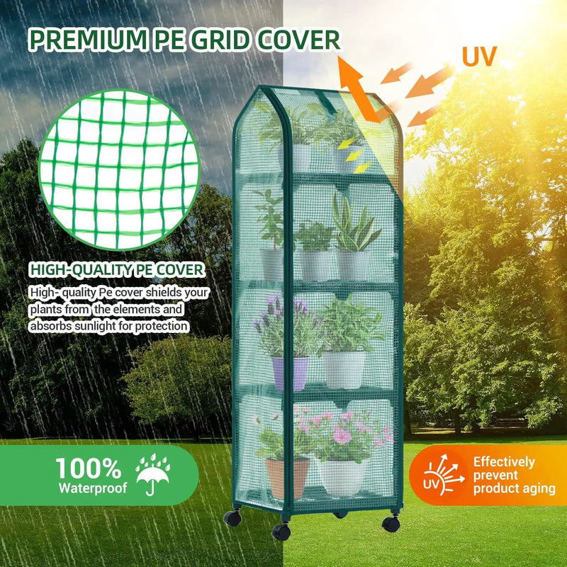 Ohuhu Mini Greenhouse for Indoor Outdoor, Small Plastic Plant Green House with Locking Wheels Portable Greenhouses with Durable Cover for Seedling, Ideal Gardening Gifts for Women Men Green by GreenHaven Gardens
