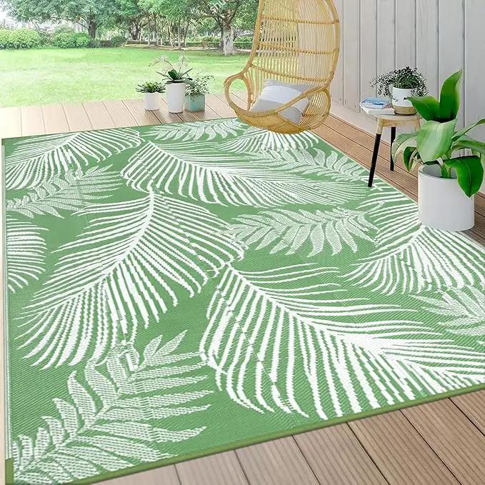 Pauwer Waterproof Outdoor Rug 6x9, Reversible Plastic Straw Patio Camping Rug, Indoor Outdoor RV Mat Carpet for Deck, Camper, Porch, Balcony, Backyard, Picnic, Leaf Green by GreenHaven Gardens