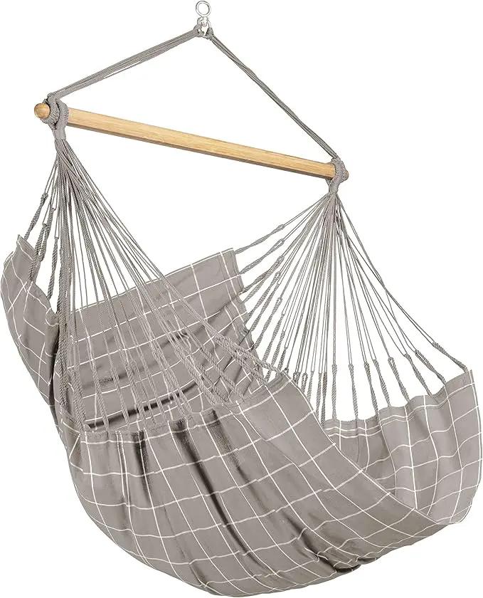 LA SIESTA® - Large Comfort Domingo Hammock Chair & TreeMount - Weather & Tear Resistant Hanging Chair w/Suspension Kit for Trees Beams & Posts - Bedroom Patio Outdoor Indoor Hammock Chair - Almond by GreenHaven Gardens