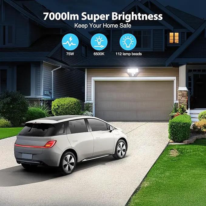 Olafus 75W Motion Sensor Outdoor Lights, 7000lm Motion Flood Light Dusk to Dawn, IP65 Waterproof LED Security Floodlights, 6500K Motion Detector Lights for Outside, White by GreenHaven Gardens