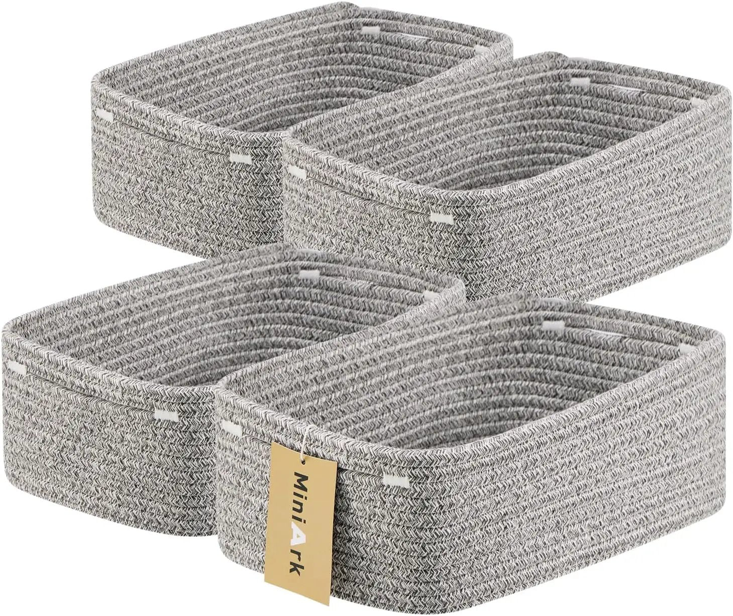 Small Storage Baskets for Organizing | Closet Organizer Bins | Shelf Toy Basket | Woven Rope Baskets | Cube Decorative Box | Shallow Basket | 13x8.5x5.1” | 4 Packs Mixed Grey by GreenHaven Gardens