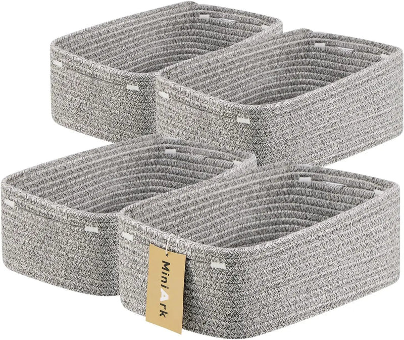 Small Storage Baskets for Organizing | Closet Organizer Bins | Shelf Toy Basket | Woven Rope Baskets | Cube Decorative Box | Shallow Basket | 13x8.5x5.1” | 4 Packs Mixed Grey by GreenHaven Gardens