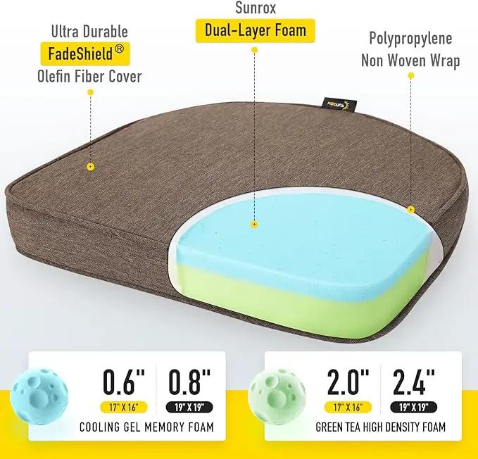 SUNROX Gel Memory Foam Chair Cushions, FadeShield Water-, Stain-Resistant Durable Reversible Seat Cushion Pads with Ties for Indoor/Outdoor Kitchen Dining Office 17"x16" Set of 6, Heather Chestnut by GreenHaven Gardens