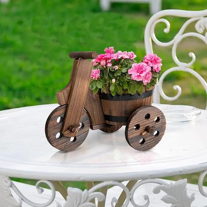 Adnee 2 Pcs Wooden Barrel Tricycle Planter-Rustic Cart Garden Planter Pot-Decorative Raised Barrel Wagon Planter for Indoor Decor Outdoor Patio Lawn Garden Backyard by GreenHaven Gardens