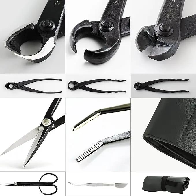 Wazakura Made in Japan 5PCS Bonsai Tool Kit with Roll Bag: Yasugi Steel Twig Bonsai Scissors, Concave Branch Cutter, Knob Cutter, Wire Cutter, Tweezers - 5 Tools Twig Schissor Set with Case… by GreenHaven Gardens